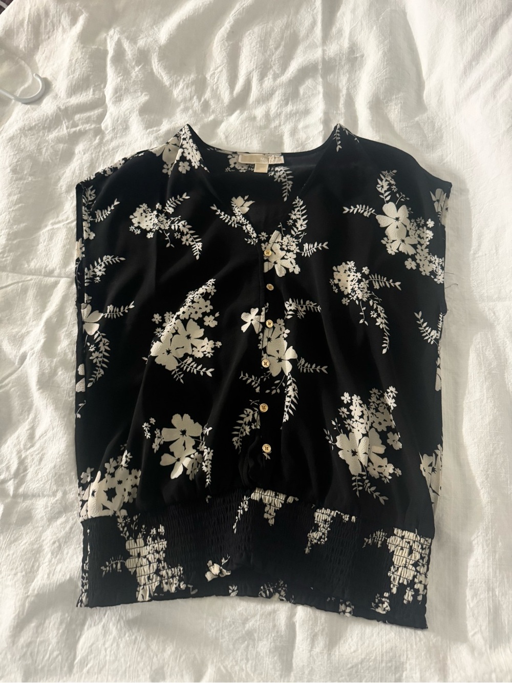 Michael Kors Black and White Floral Button Blouse
